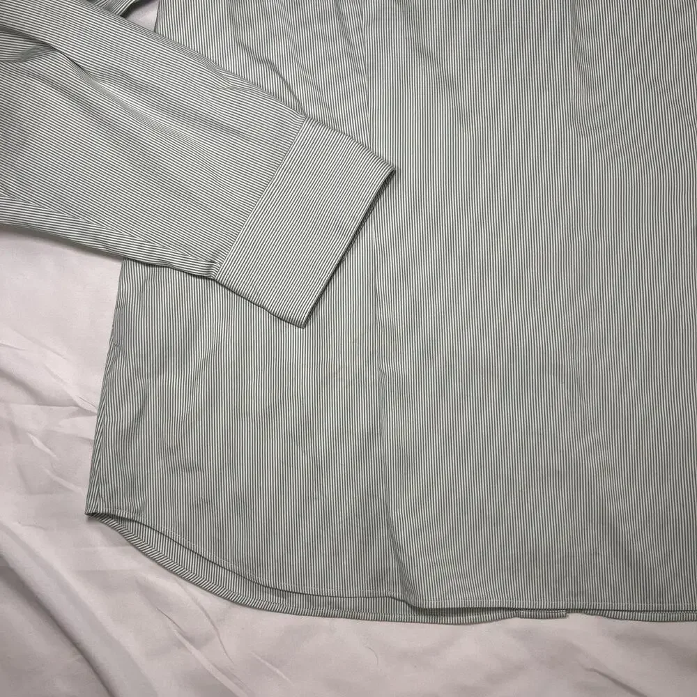 Lafayette 148 New York Shirt Womens Size 14 Green Stripe Button Front Top Blouse - Picture 11 of 14